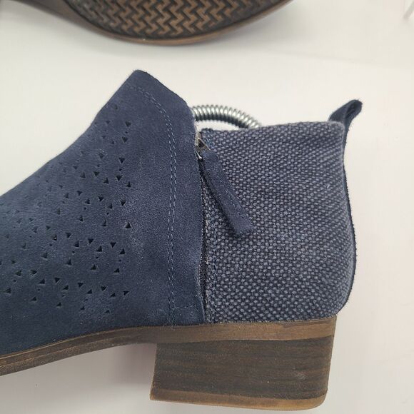 Toms Boots Womens 10 Deia Ankle Booties Blue Suede Side Zip Block Heels 10010981 - Picture 6 of 9